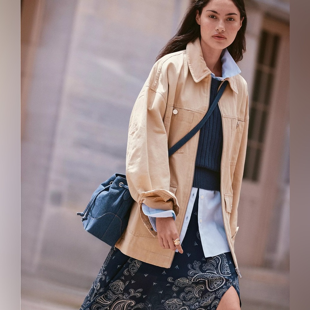 LOFT Lightweight Zip-Front Canvas Jacket in Tan - Picture 4 of 4